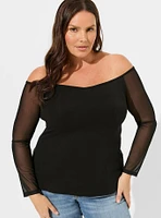 Foxy Off Shoulder Mesh Long Sleeve Corset Top