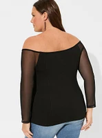 Foxy Off Shoulder Mesh Long Sleeve Corset Top