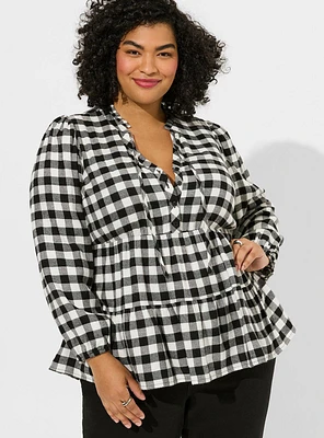 Babydoll Brushed Flannel Ruffle Collar Top