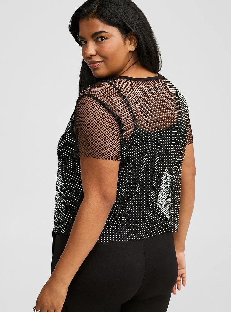 Bedazzled Mesh Boxy Crop Top