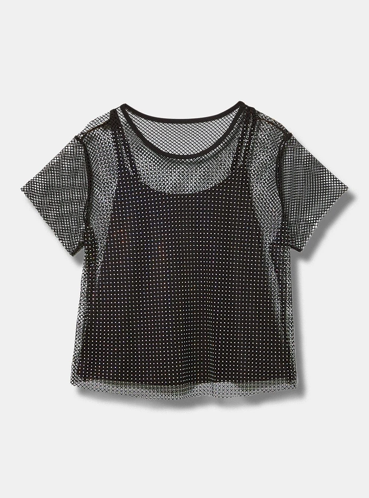 Bedazzled Mesh Boxy Crop Top