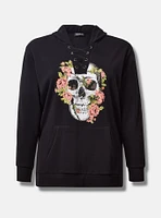 Skull Classic Fit Cozy Fleece Lace Up Side Slit Hoodie