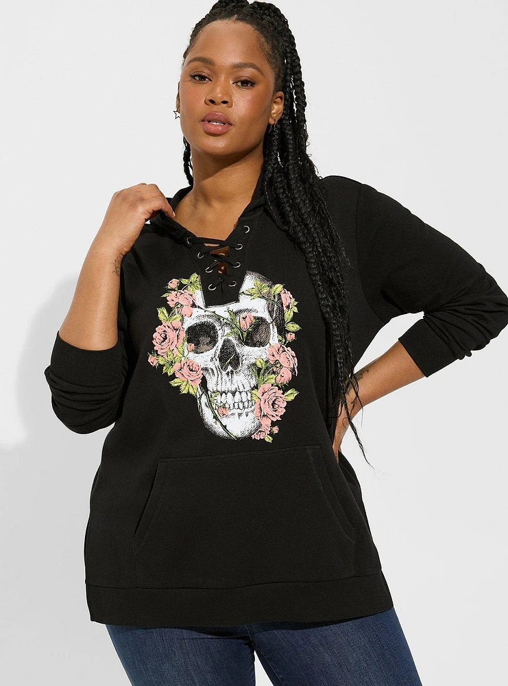 Skull Classic Fit Cozy Fleece Lace Up Side Slit Hoodie