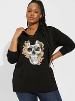 Skull Classic Fit Cozy Fleece Lace Up Side Slit Hoodie