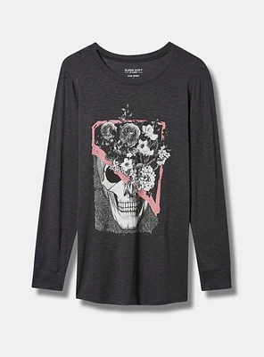 Floral Skull Classic Fit Super Soft Slub Long Sleeve Tee