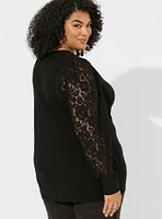 Super Soft Slub Crew Neck Lace Sleeve Long Tee