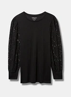 Super Soft Slub Crew Neck Lace Sleeve Long Tee