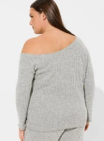 Super Soft Plush Waffle Off Shoulder Lounge Tee