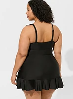 Wireless Ruffle Trimmed A Line Swim Dress With Brief