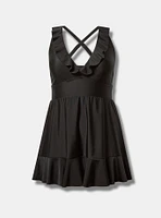 Wireless Ruffle Trimmed A Line Swim Dress With Brief