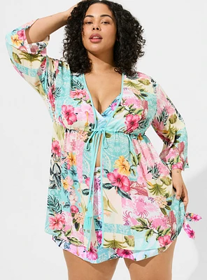 Crepe Shirttail Swim Coverup Kimono