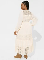 Swiss Dot Lace Contrast Tiered Dress