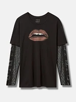 Lips Two-For Cotton Jersey Lace Sleeve Tee