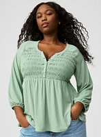 Smocked Henley Babydoll Top