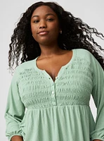 Smocked Henley Babydoll Top