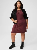 Mini Jersey Lace Up Shift Slit Dress