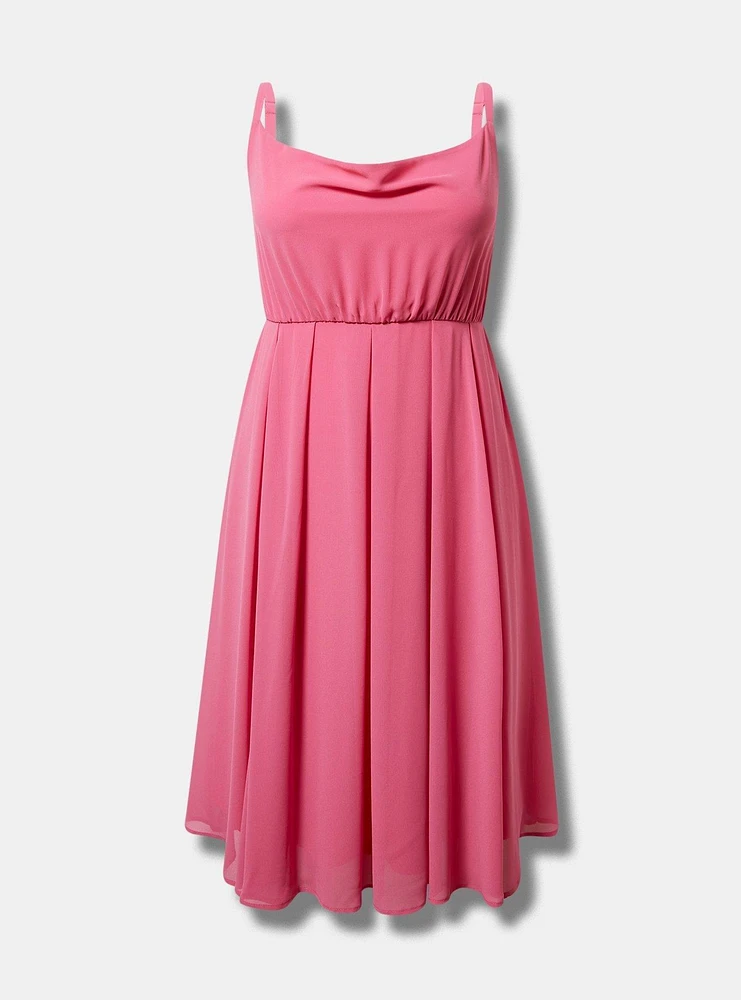 Maxi Chiffon Cowl Neck Pleated Dress