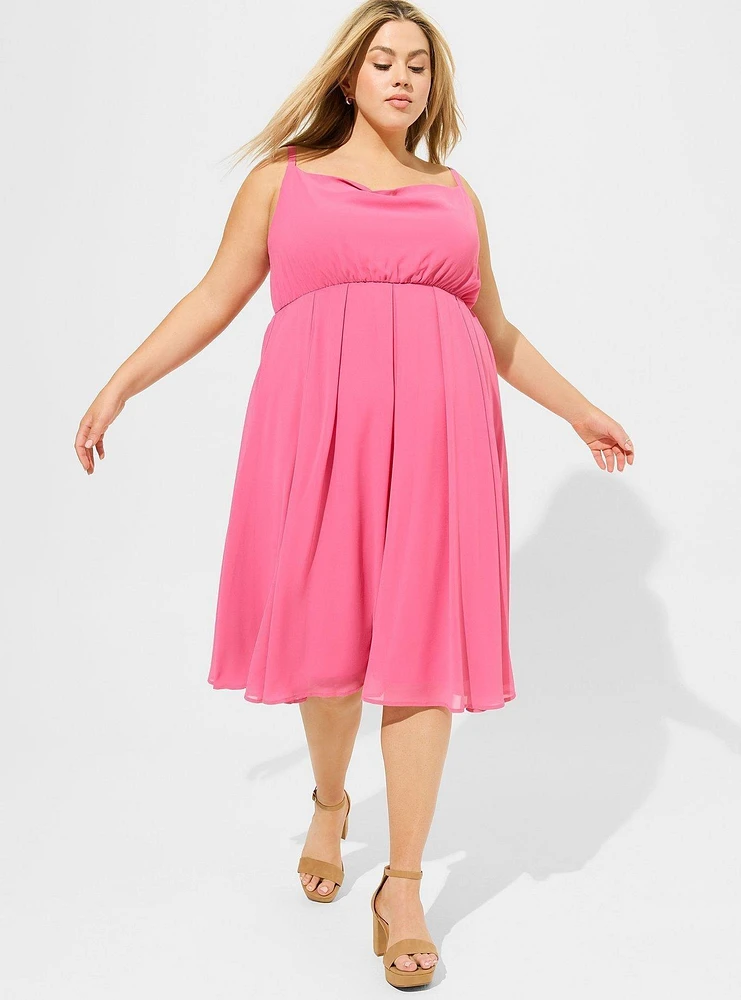 Maxi Chiffon Cowl Neck Pleated Dress