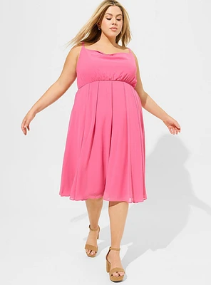 Maxi Chiffon Cowl Neck Pleated Dress