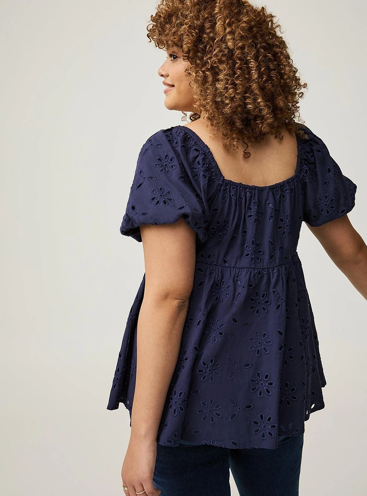 Babydoll Eyelet Challis Blouse