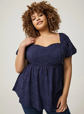 Babydoll Eyelet Challis Blouse