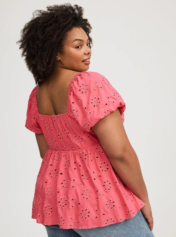Babydoll Eyelet Challis Blouse