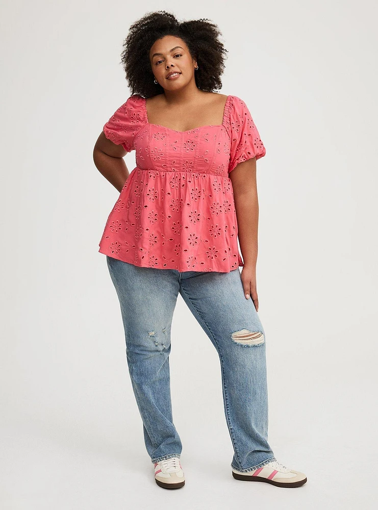 Babydoll Eyelet Challis Blouse