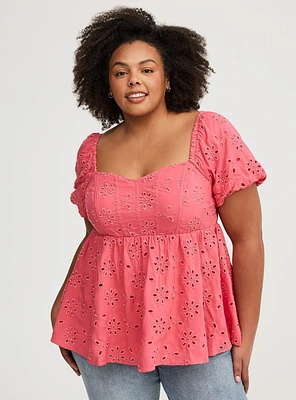 Babydoll Eyelet Challis Blouse