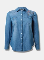 Denim Western Embroidery Button Up Shirt