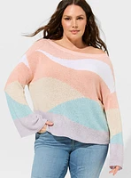 Intarsia Pullover Off Shoulder Sweater