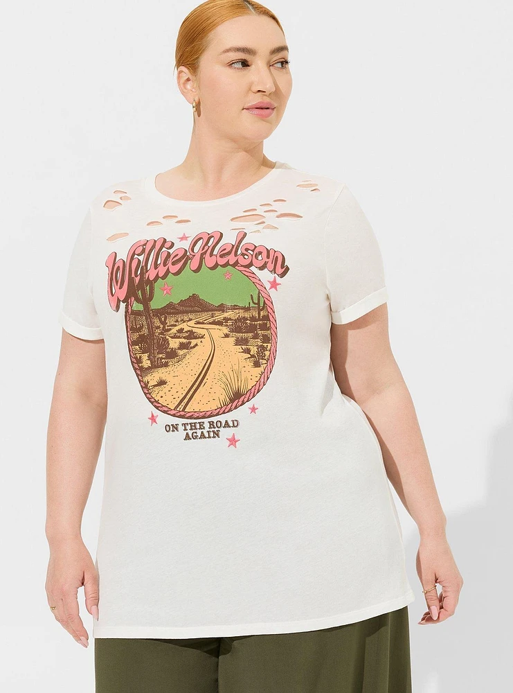 Willie Nelson Embroidered Relaxed Fit Destructed Tunic Tee