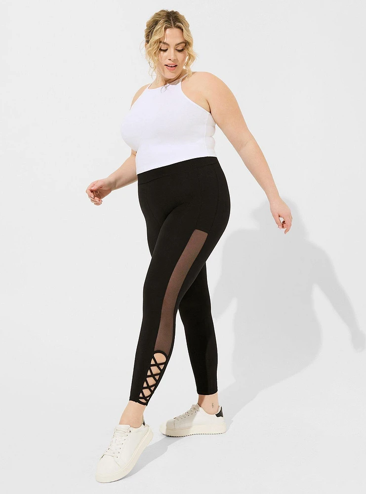 Crop Signature Waist Mesh Lace Up Legging