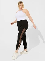 Crop Signature Waist Mesh Lace Up Legging