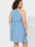 Mini Chambray Halter Hi-Low Dress