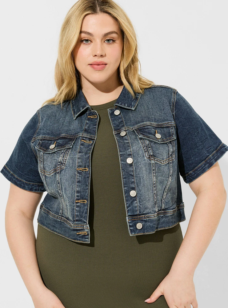 Denim Short Sleeve Cropped Trucker