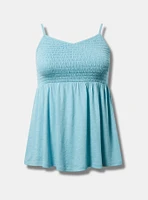 Cotton Modal Slub V-Neck Smocked Babydoll Tank