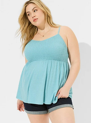 Cotton Modal Slub V-Neck Smocked Babydoll Tank