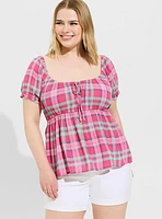 Babydoll Crinkle Gauze Tie Front Top