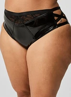 Patent Pleather Mid-Rise Strappy Side Cheeky