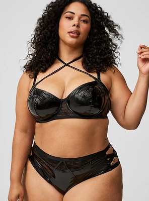 Patent Pleather Mid-Rise Strappy Side Cheeky