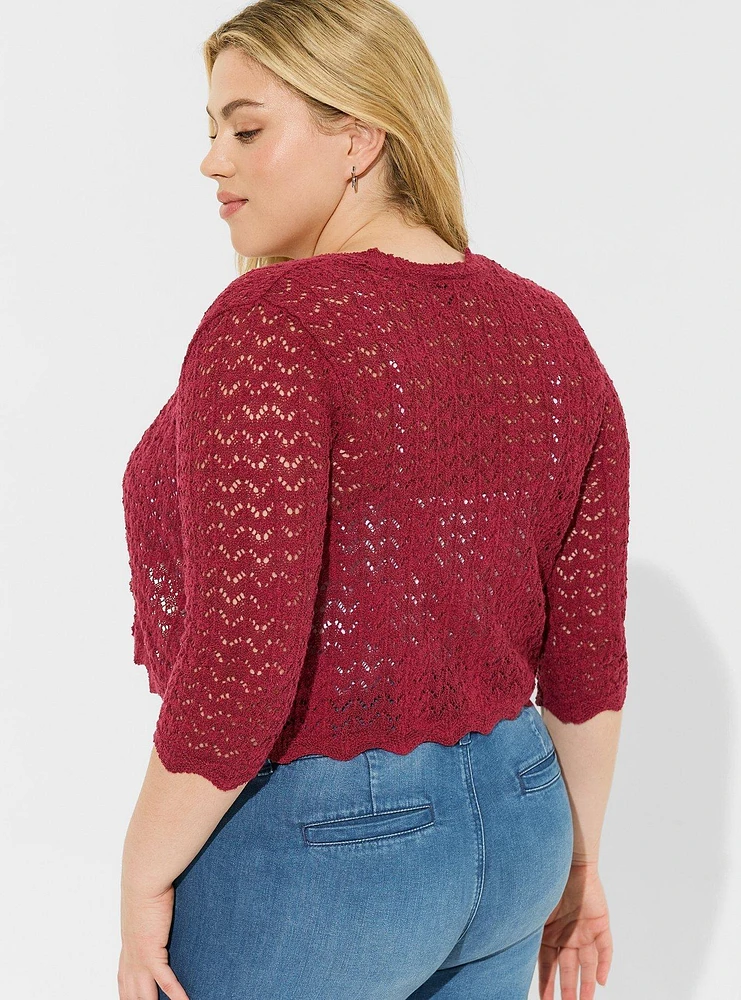 Pointelle Long Sleeve Open Stitch Shrug