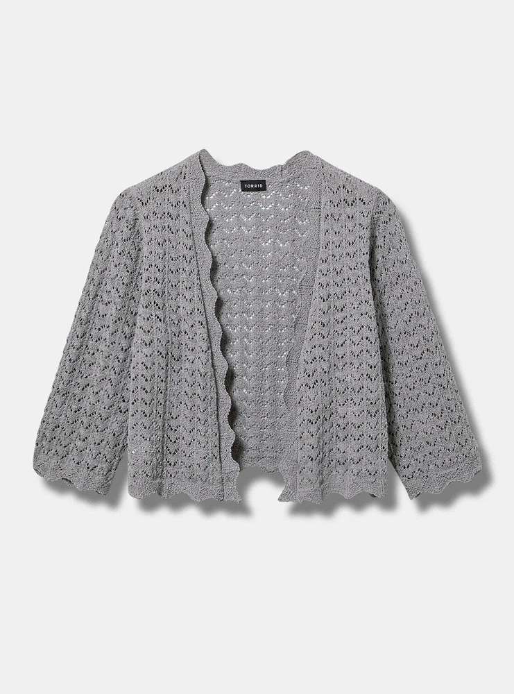 Pointelle Long Sleeve Open Stitch Shrug