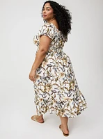 Tea Length Challis Off Shoulder Peasant Dress