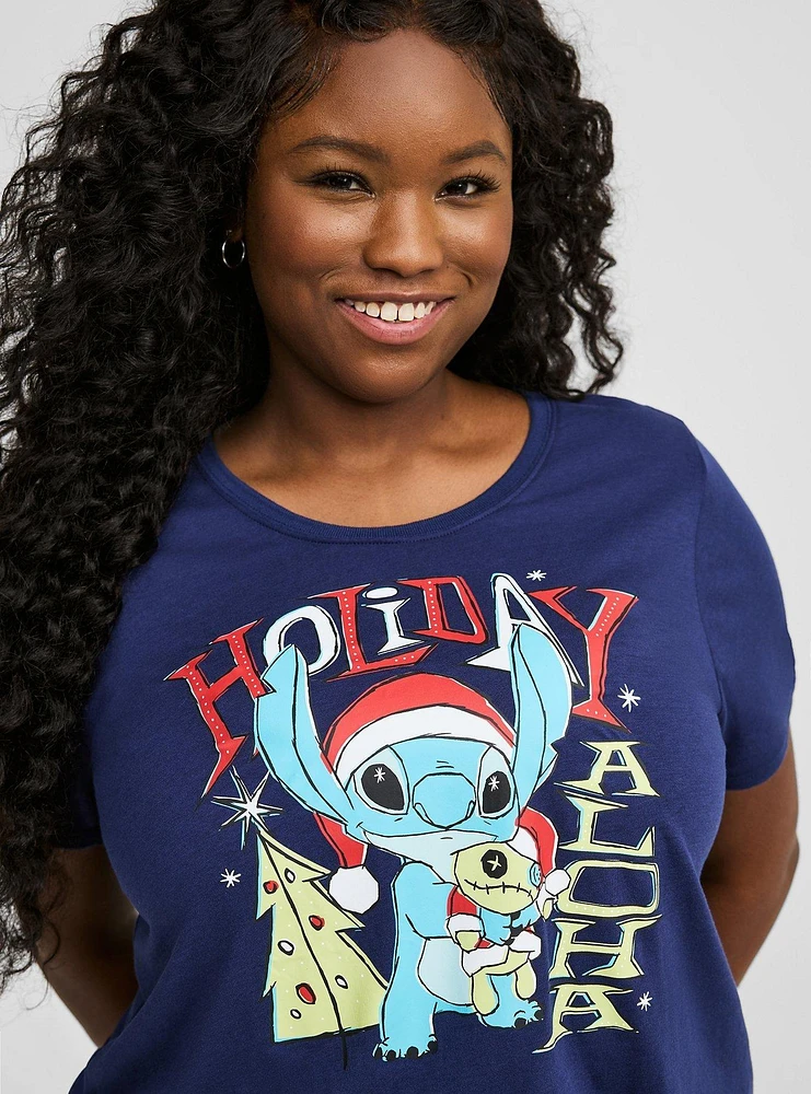 Disney Stitch Christmas Classic Fit Cotton Ringer Top