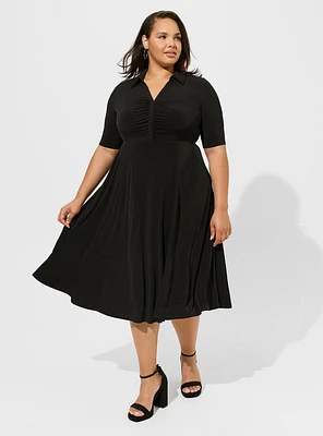 Midi Studio Knit Ruched Collared Dress