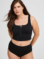 Seamless Waffle Snap Henley Crop Top