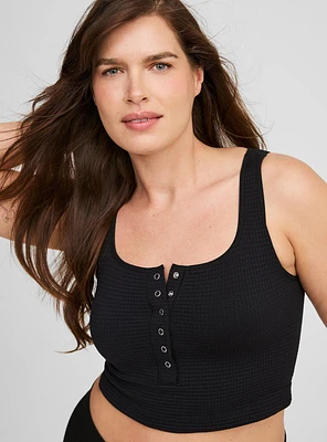 Seamless Waffle Snap Henley Crop Top