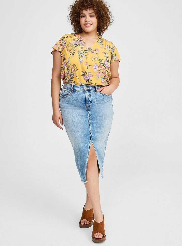Harper Georgette Pullover Flutter Sleeve Blouse