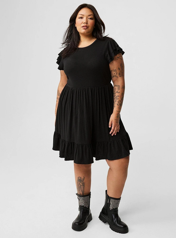 Double Ruffle Sleeve Mini Dress