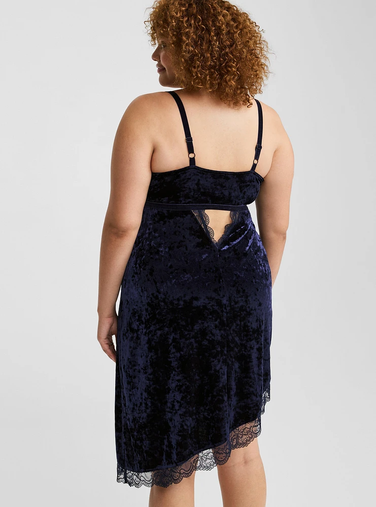 Velour Lace Asymmetrical Slip Dress